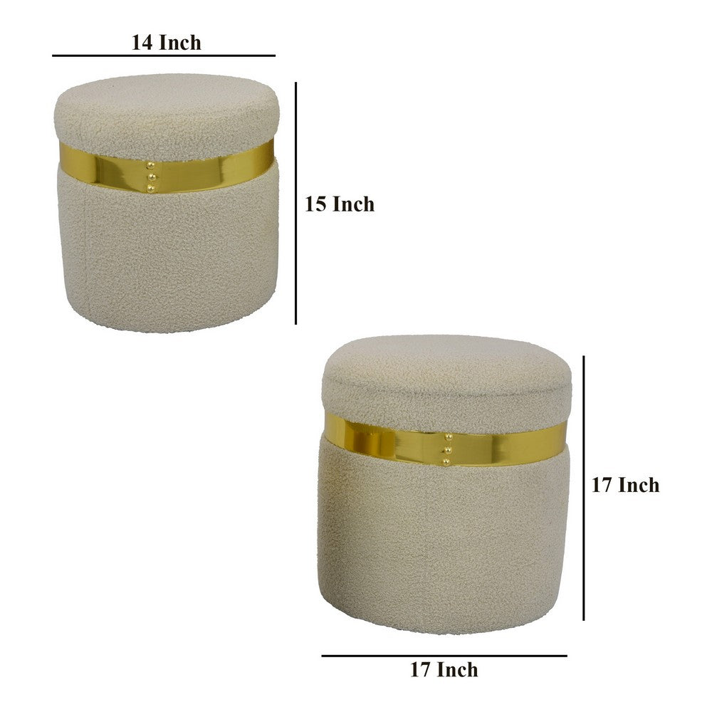 Akasa Ottoman with Storage Set of 2, Tan Brown Fabric with Gold Trim -BM331097