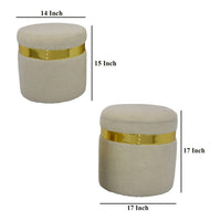 Akasa Ottoman with Storage Set of 2, Tan Brown Fabric with Gold Trim -BM331097
