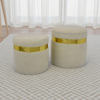 Akasa Ottoman with Storage Set of 2, Tan Brown Fabric with Gold Trim -BM331097