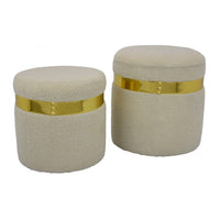 Akasa Ottoman with Storage Set of 2, Tan Brown Fabric with Gold Trim -BM331097