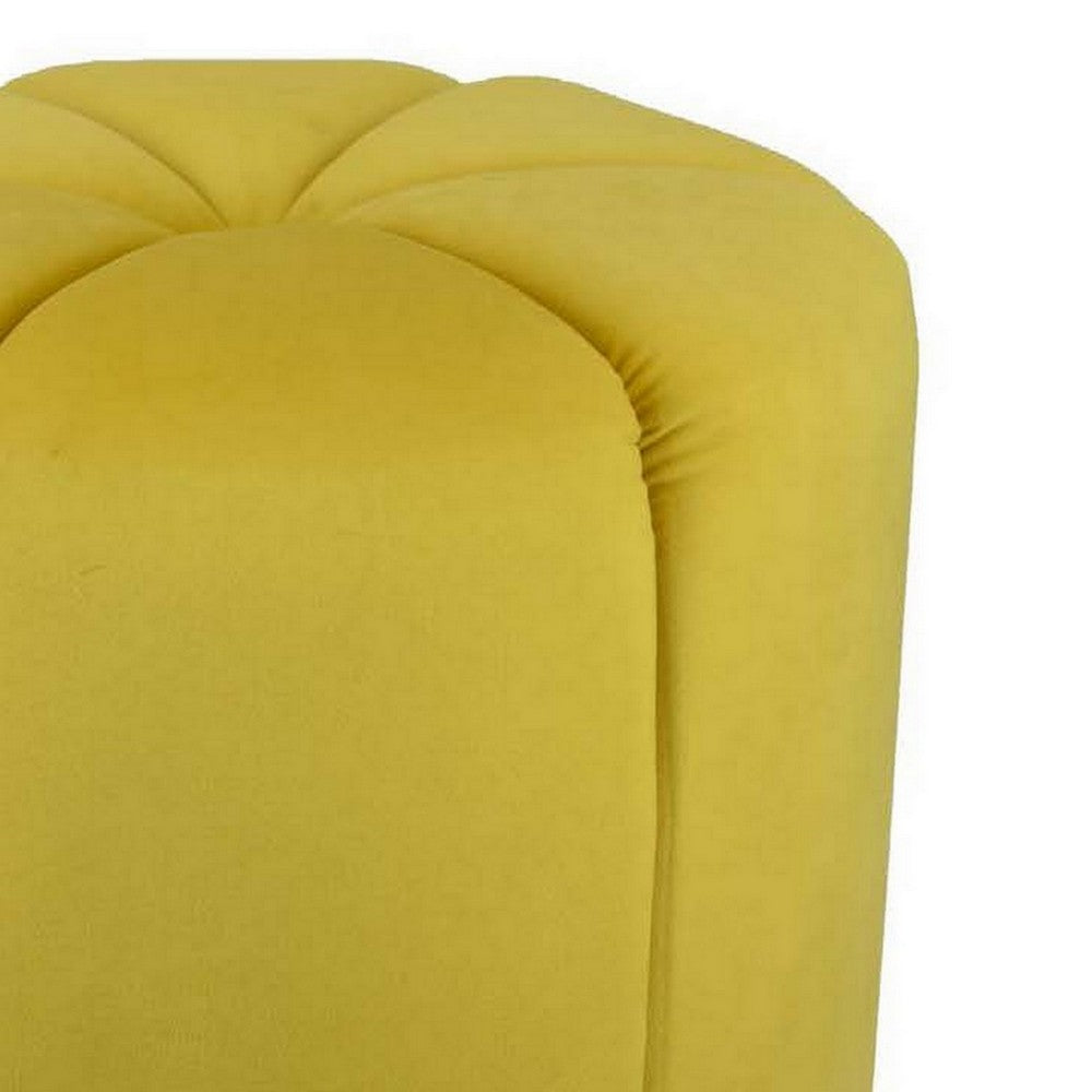 Sylvie Round Ottoman Stool, Yellow Velvet, Gold Metal Base, 19 Inch -BM331098