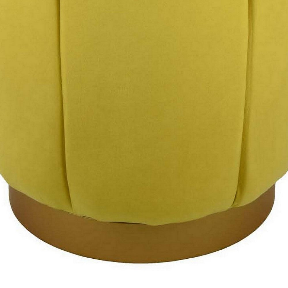 Sylvie Round Ottoman Stool, Yellow Velvet, Gold Metal Base, 19 Inch -BM331098