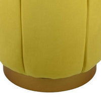 Sylvie Round Ottoman Stool, Yellow Velvet, Gold Metal Base, 19 Inch -BM331098