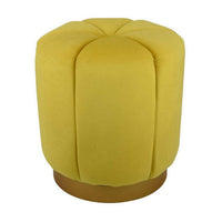 Sylvie Round Ottoman Stool, Yellow Velvet, Gold Metal Base, 19 Inch -BM331098
