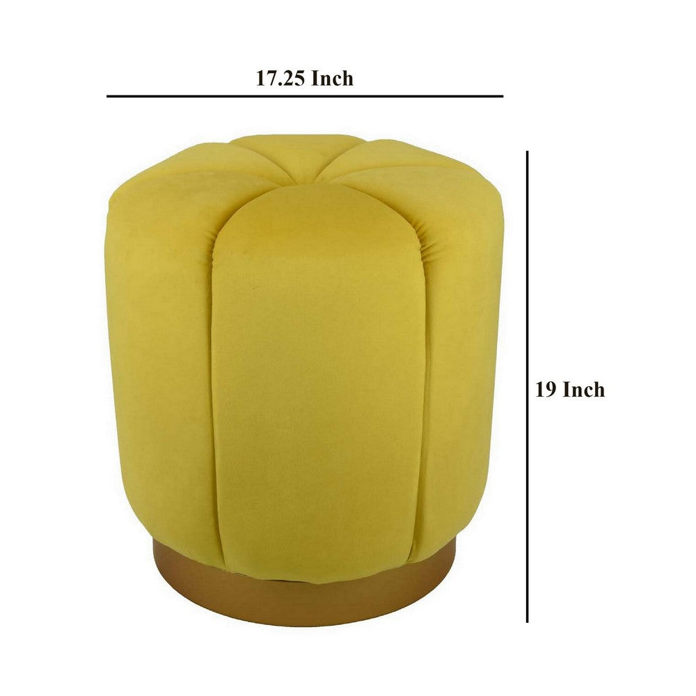 Sylvie Round Ottoman Stool, Yellow Velvet, Gold Metal Base, 19 Inch -BM331098