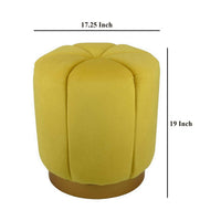 Sylvie Round Ottoman Stool, Yellow Velvet, Gold Metal Base, 19 Inch -BM331098