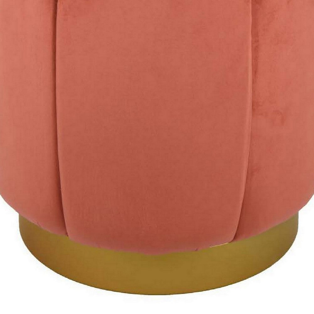 Sylvie Round Ottoman Stool, Soft Red Velvet, Gold Metal Base, 19 Inch -BM331099