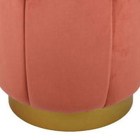 Sylvie Round Ottoman Stool, Soft Red Velvet, Gold Metal Base, 19 Inch -BM331099