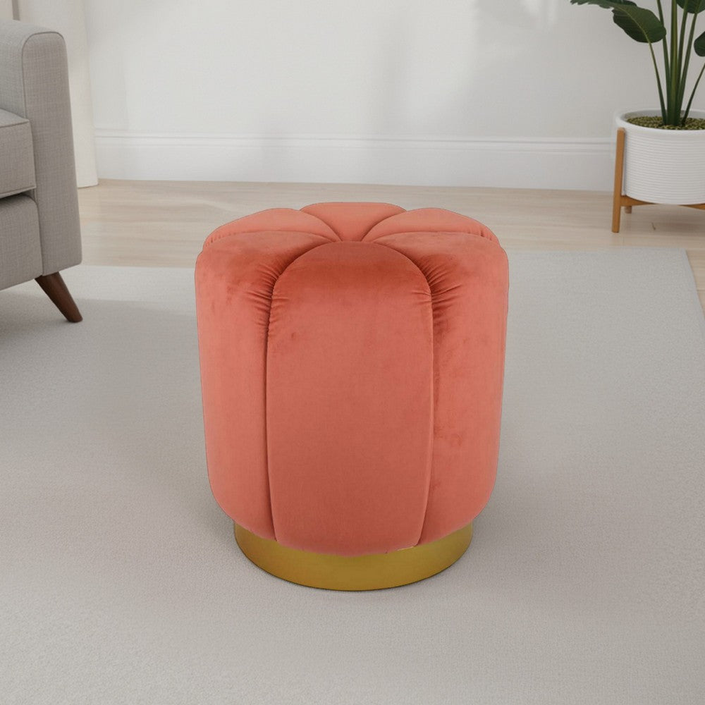 Sylvie Round Ottoman Stool, Soft Red Velvet, Gold Metal Base, 19 Inch -BM331099