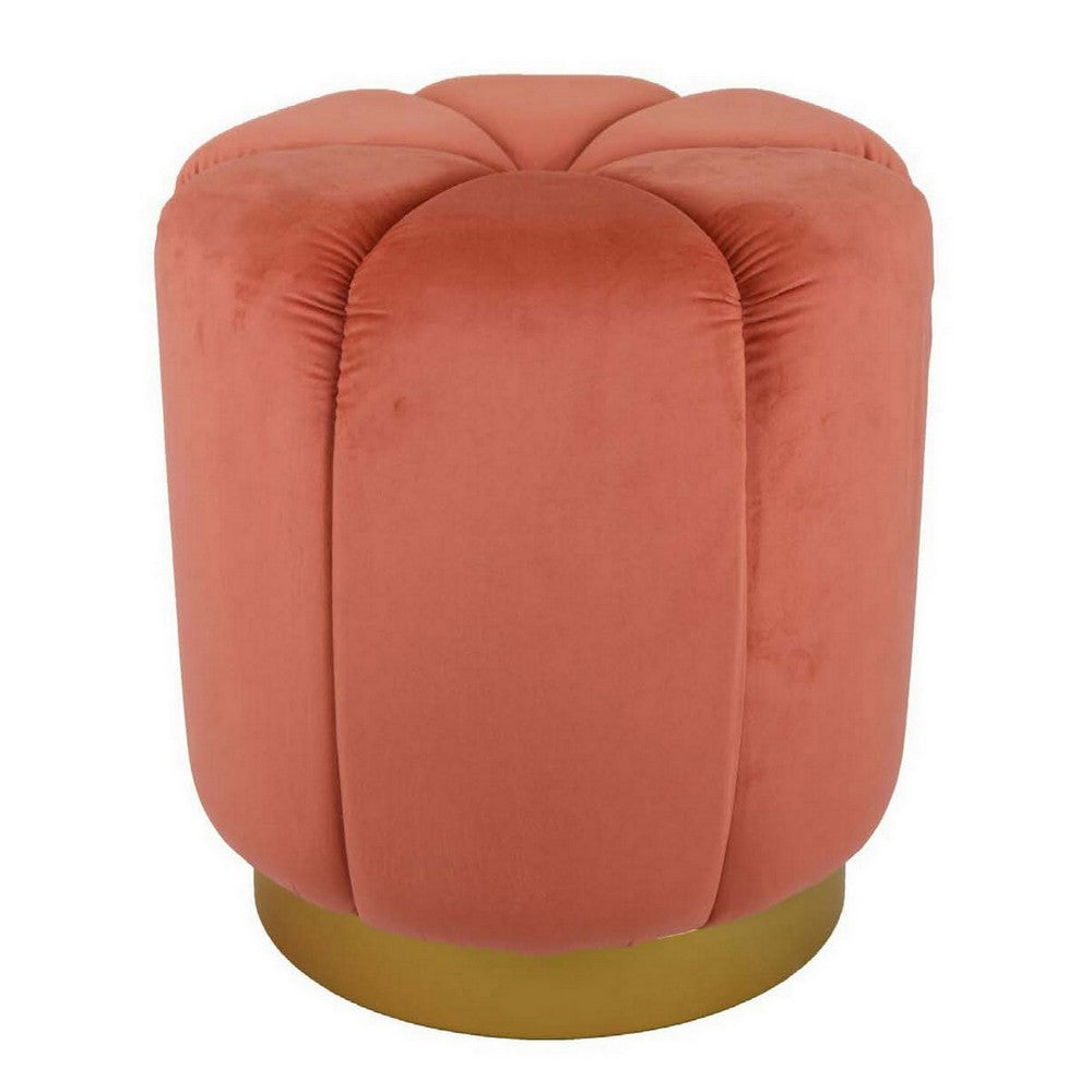 Sylvie Round Ottoman Stool, Soft Red Velvet, Gold Metal Base, 19 Inch -BM331099