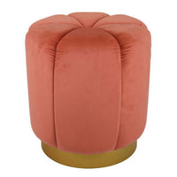 Sylvie Round Ottoman Stool, Soft Red Velvet, Gold Metal Base, 19 Inch -BM331099