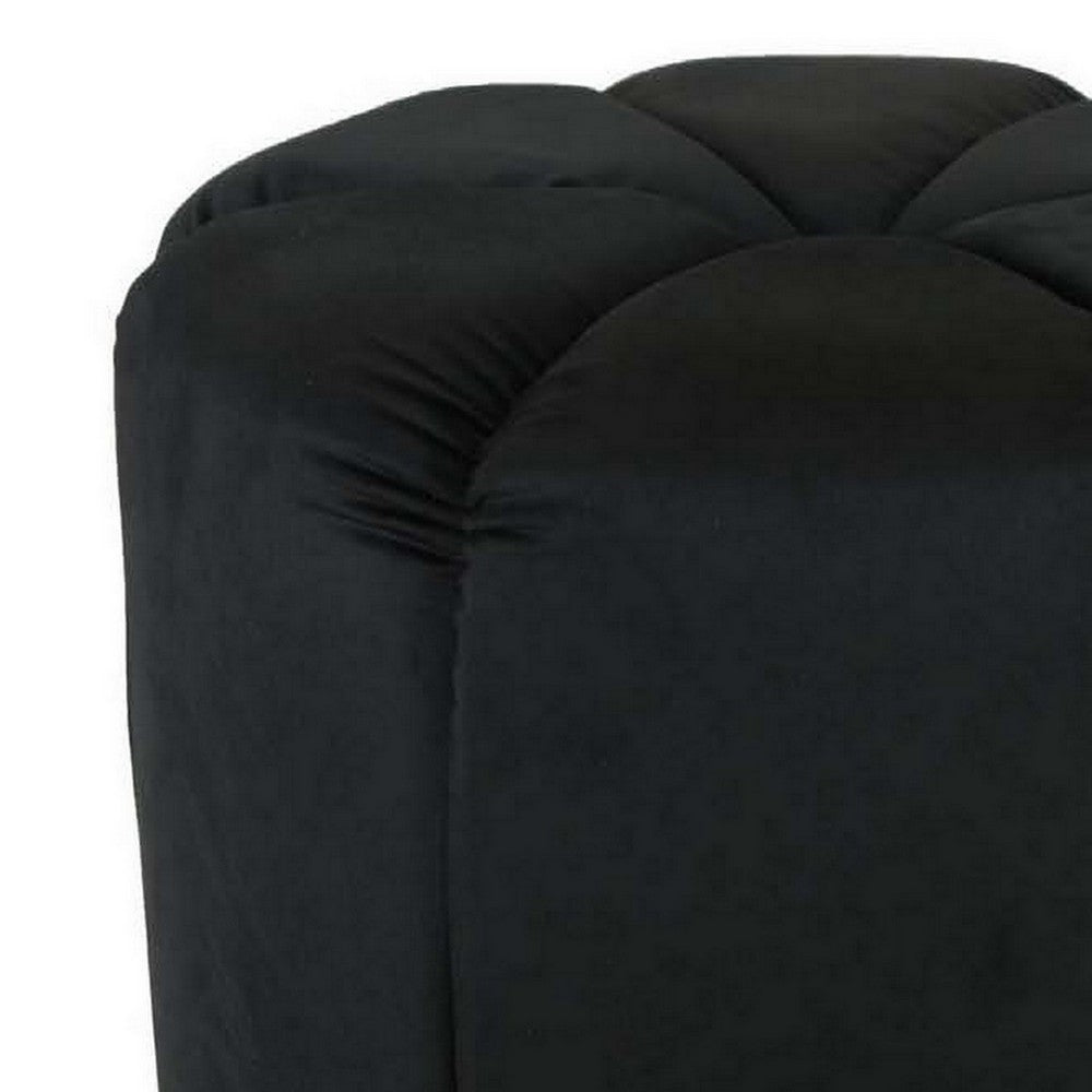 19 Inch Sylvie Round Ottoman Stool, Soft Black Velvet, Gold Metal Base -BM331100