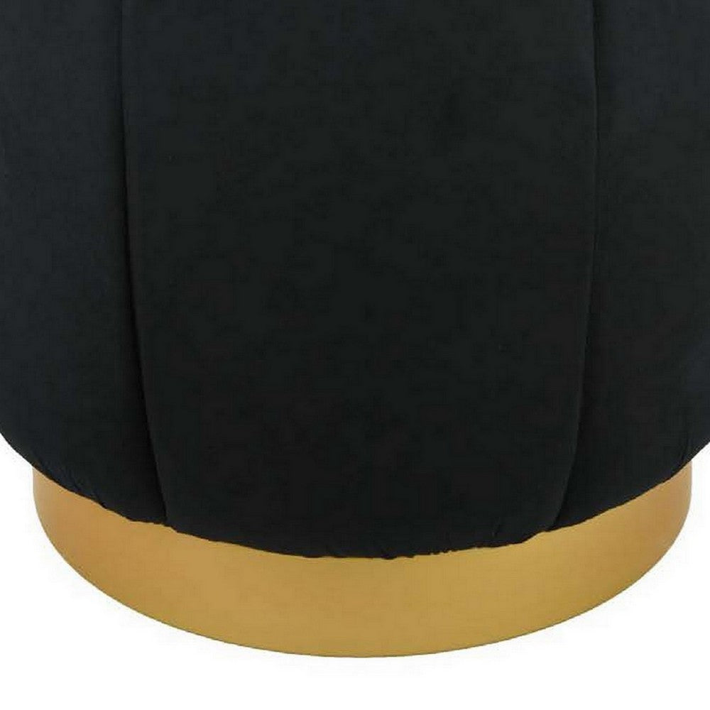 19 Inch Sylvie Round Ottoman Stool, Soft Black Velvet, Gold Metal Base -BM331100