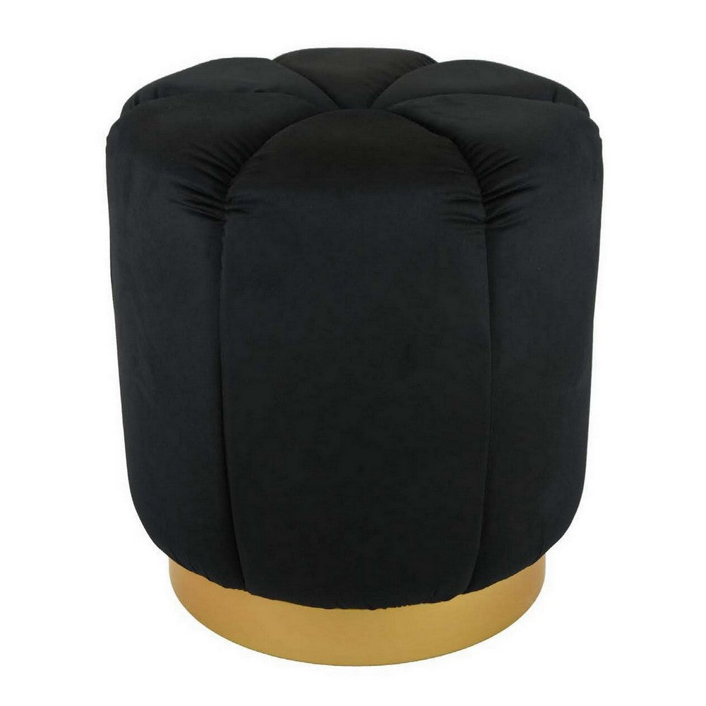 19 Inch Sylvie Round Ottoman Stool, Soft Black Velvet, Gold Metal Base -BM331100