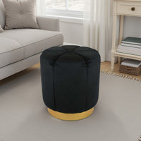19 Inch Sylvie Round Ottoman Stool, Soft Black Velvet, Gold Metal Base -BM331100