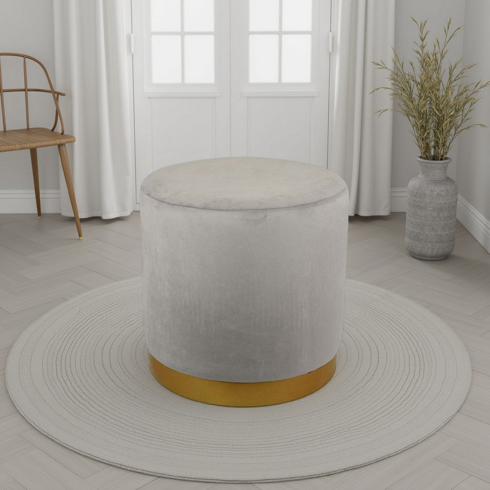 Mindy Ottoman, Light Gray Velvet and Gold Metal Base, Round 19 Inch -BM331110