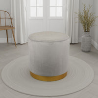 Mindy Ottoman, Light Gray Velvet and Gold Metal Base, Round 19 Inch -BM331110