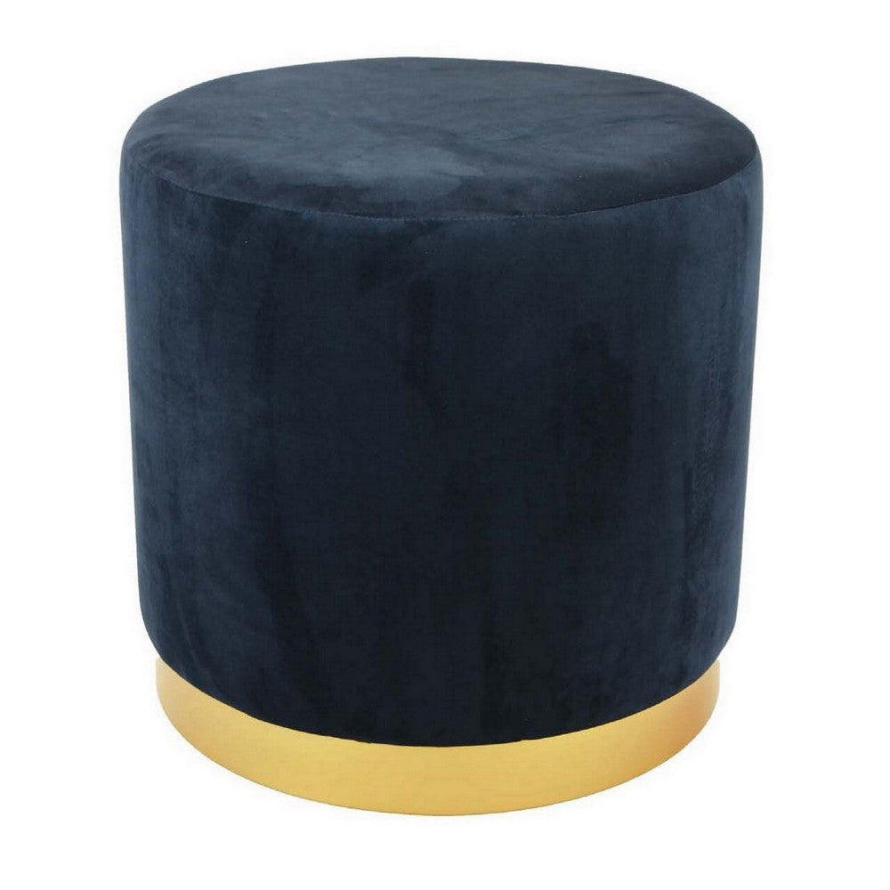 Mindy Ottoman, Dark Blue Velvet and Gold Metal Base, Round 19 Inch -BM331112