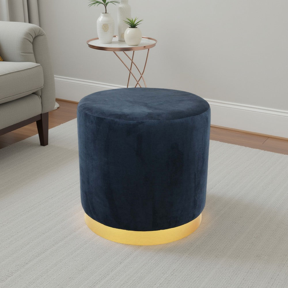 Mindy Ottoman, Dark Blue Velvet and Gold Metal Base, Round 19 Inch -BM331112