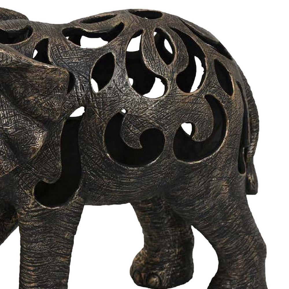 Lizza Elephant Tabletop Decor, Detailed Cut Out Bronze Resin, 17 Inch -BM331113
