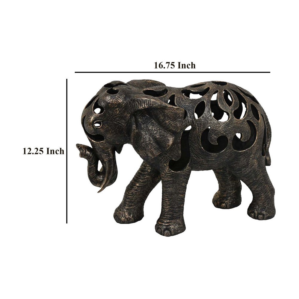 Lizza Elephant Tabletop Decor, Detailed Cut Out Bronze Resin, 17 Inch -BM331113