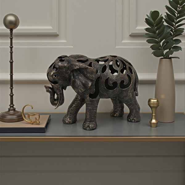 Lizza Elephant Tabletop Decor, Detailed Cut Out Bronze Resin, 17 Inch -BM331113