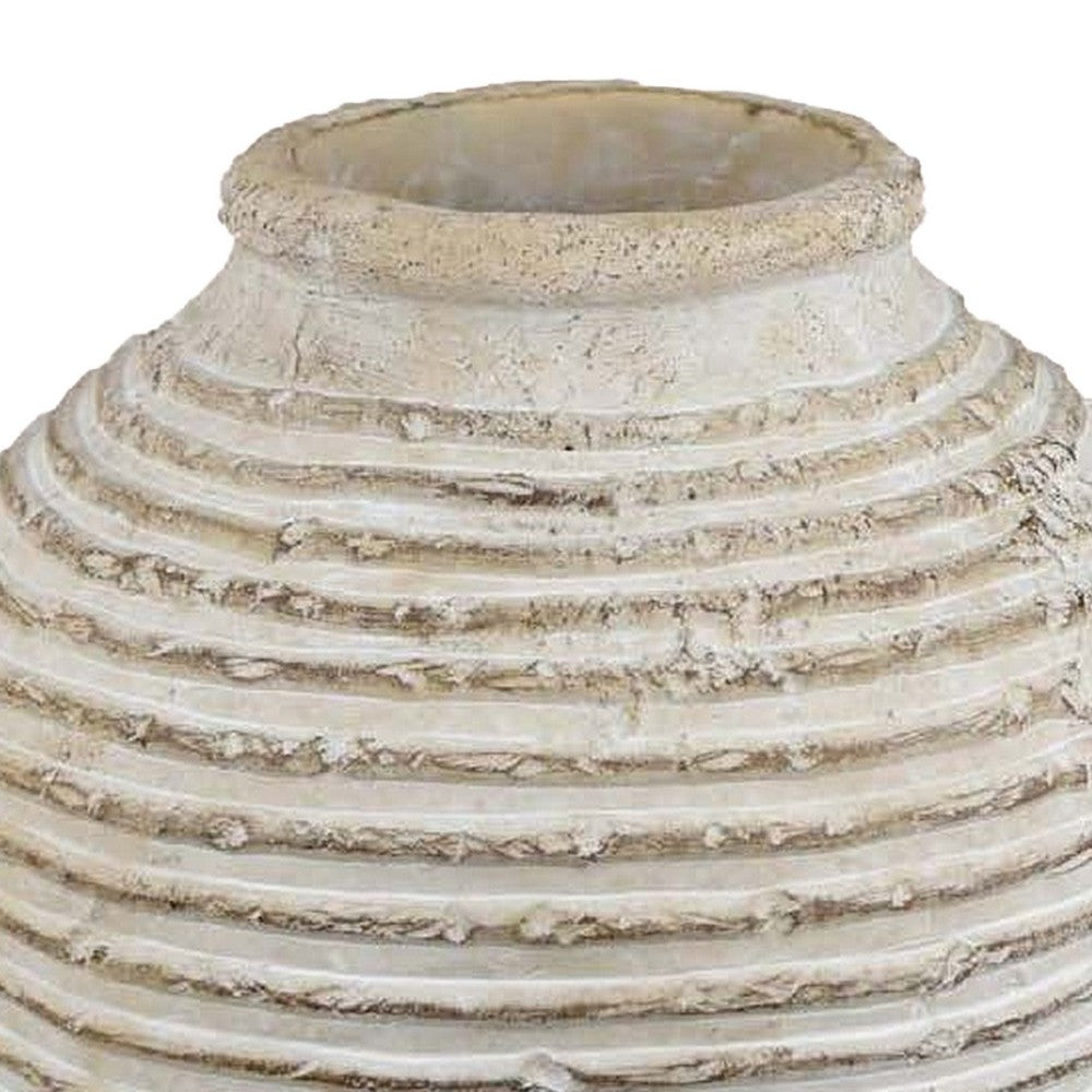Lezlee Accent Planter, Beige Terracotta, Ridged Textured Urn, 13 Inch -BM331121