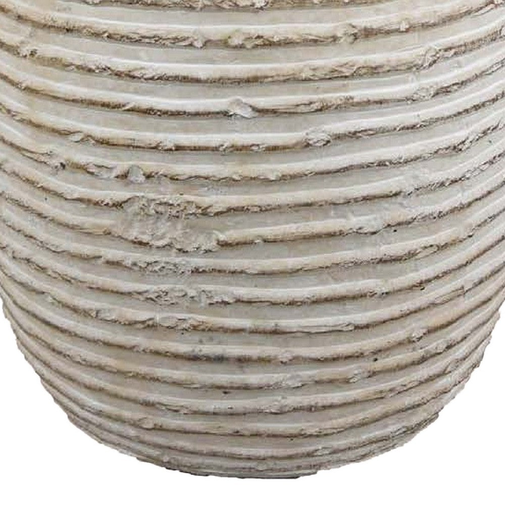 Lezlee Accent Planter, Beige Terracotta, Ridged Textured Urn, 13 Inch -BM331121