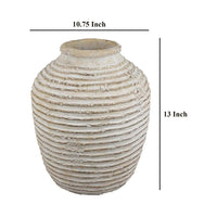 Lezlee Accent Planter, Beige Terracotta, Ridged Textured Urn, 13 Inch -BM331121