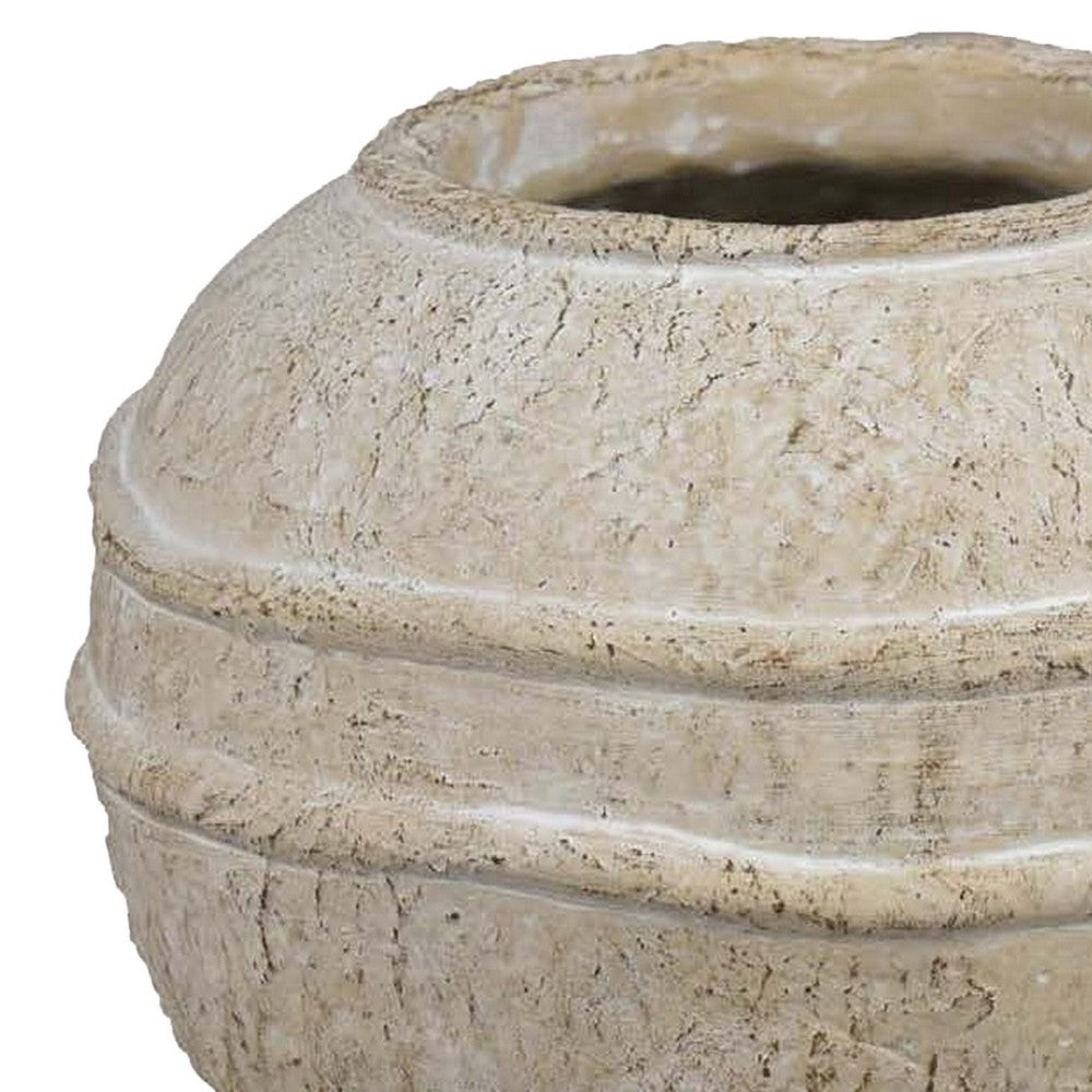 Lezlee Accent Planter, Beige Terracotta Textured, Wide Round 10 Inch -BM331122
