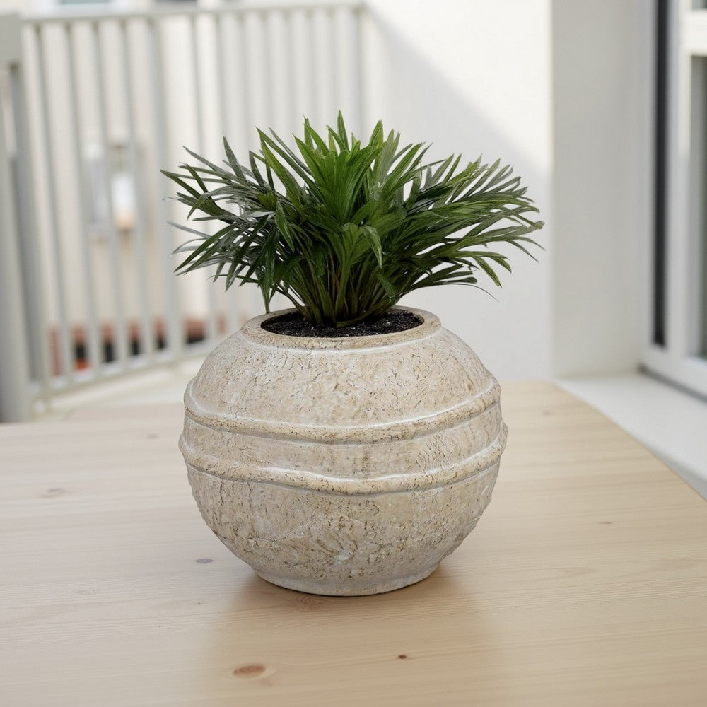 Lezlee Accent Planter, Beige Terracotta Textured, Wide Round 10 Inch -BM331122
