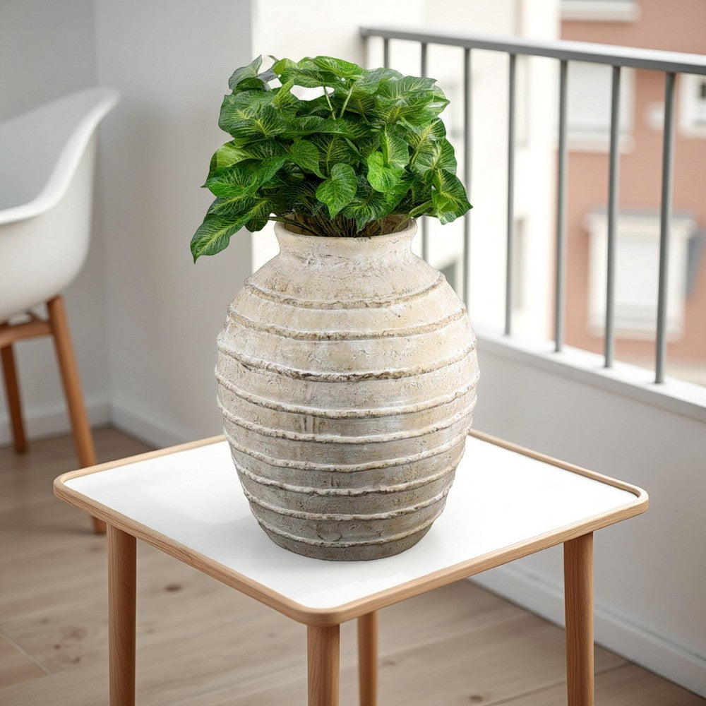 Lezlee Accent Planter, Beige Terracotta Textured Tapered Round 16 Inch -BM331123