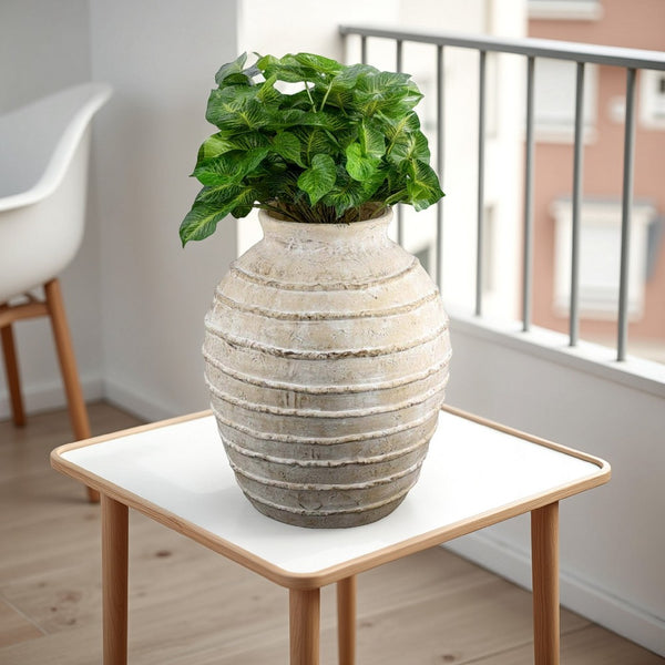 Lezlee Accent Planter, Beige Terracotta Textured Tapered Round 16 Inch -BM331123