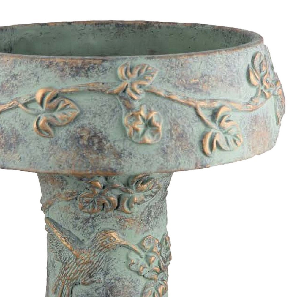 Menon Bird Bath Feeder, Decorative Designs, Green Terracotta, 20 Inch -BM331125