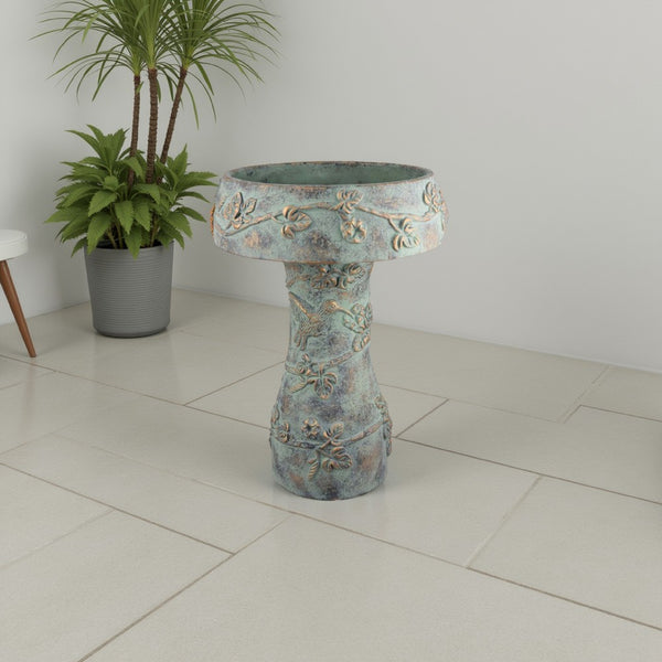 Menon Bird Bath Feeder, Decorative Designs, Green Terracotta, 20 Inch -BM331125