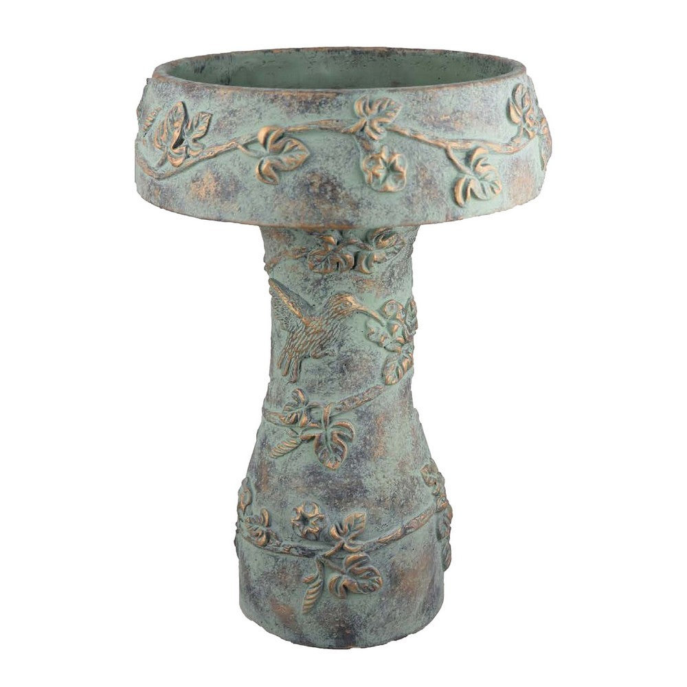 Menon Bird Bath Feeder, Decorative Designs, Green Terracotta, 20 Inch -BM331125