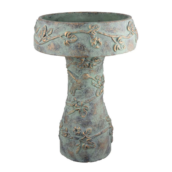 Menon Bird Bath Feeder, Decorative Designs, Green Terracotta, 20 Inch -BM331125