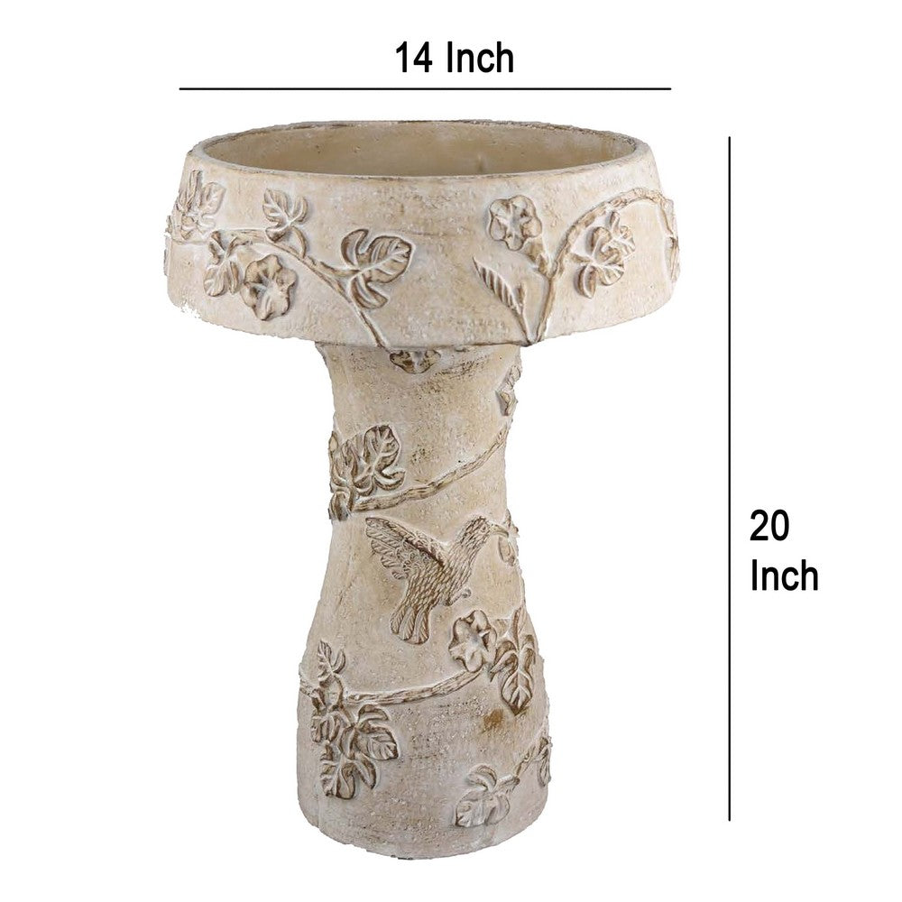 Menon Bird Bath Feeder, Decorative Designs White Terracotta, 20 Inch -BM331126