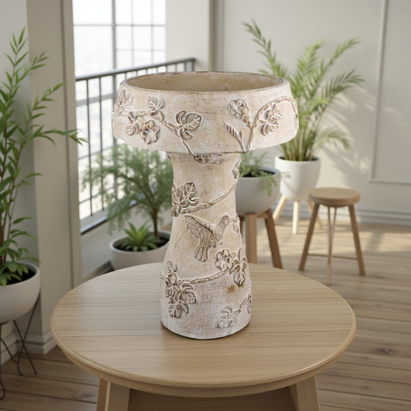Menon Bird Bath Feeder, Decorative Designs White Terracotta, 20 Inch -BM331126