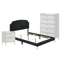 Mo Three Piece Full Size Bedroom Set, Gold Metal Oval Handles, Contemporary Black White - BM331134