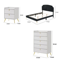 Mo Three Piece Full Size Bedroom Set, Gold Metal Oval Handles, Contemporary Black White - BM331134