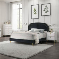 Mo Three Piece Full Size Bedroom Set, Gold Metal Oval Handles, Contemporary Black White - BM331134