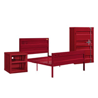 Dua Three Pc Full Bedroom Set, Recessed Panel Pattern, Industrial Style, Red Metal - BM331140