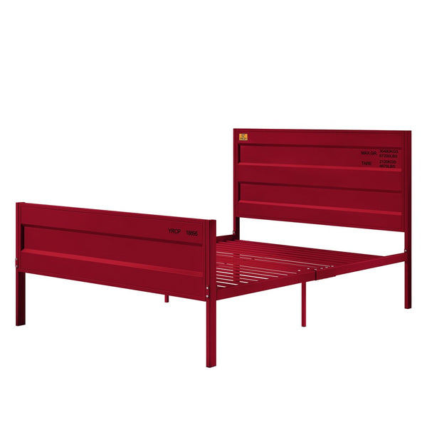 Dua Three Pc Full Bedroom Set, Recessed Panel Pattern, Industrial Style, Red Metal - BM331140