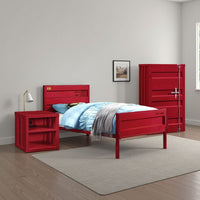 Dua Three Pc Full Bedroom Set, Recessed Panel Pattern, Industrial Style, Red Metal - BM331140