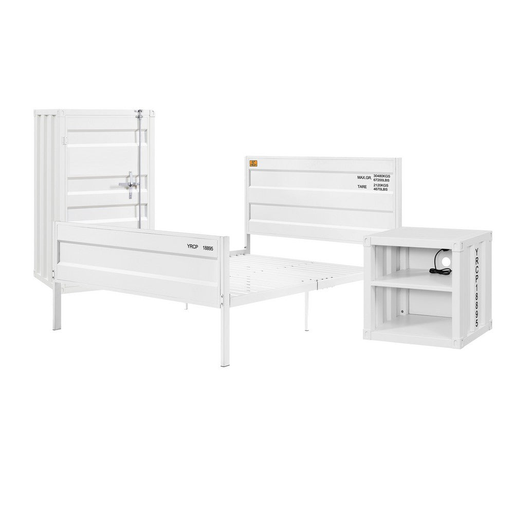 Dua Three Pc Full Bedroom Set, Recessed Panel Pattern, Industrial Style, White Metal - BM331141