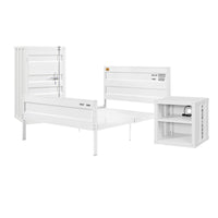 Dua Three Pc Full Bedroom Set, Recessed Panel Pattern, Industrial Style, White Metal - BM331141