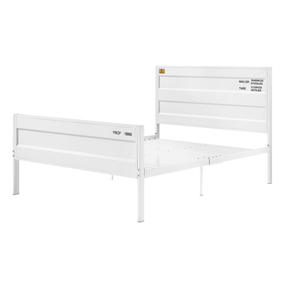 Dua Three Pc Full Bedroom Set, Recessed Panel Pattern, Industrial Style, White Metal - BM331141