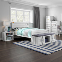 Dua Three Pc Full Bedroom Set, Recessed Panel Pattern, Industrial Style, White Metal - BM331141