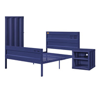 Dua Three Pc Full Bedroom Set, Recessed Panel Pattern, Industrial Style, Blue Metal - BM331142